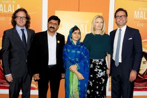 Davis Guggenheim, Malala Yousafzai, and Ziauddin Yousafzai at an event for He Named Me Malala (2015)