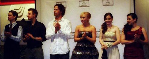 Michael Forrest, Wesley Ray, Erik Nelson, Melinda Neyman, Katie Frederick and Lacy Carmany at premiere of The Happy Cate