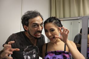 Joe Fiorello and Gloria Wong getting ready for a zombie themed photoshoot