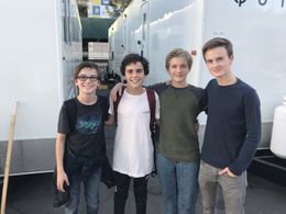 On set of Me Myself & I with Jack Dylan Grazer, Chris Richards and Justin Stella