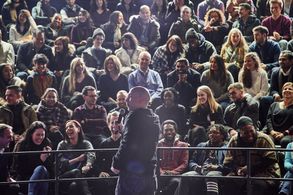 Vince August warming up the audience at The Daily Show with Trevor Noah