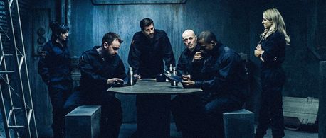 Deji LaRay, Peter Woodward, Blaine Gray, Simon Phillips, Rita Ramnani, and Rebecca Ferdinando in The Last Scout (2017)