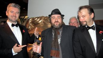 Collecting our award at the Bafta Scotland ceremony 2011. With Al McDougall, Ross Gerry (and John Hamilton RIP) peeking 