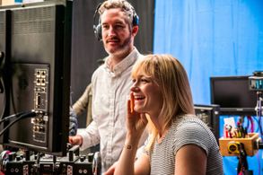 Katie Locke O'Brien with cinematographer Andrew Brinkhaus on set for 