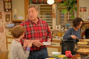 John Goodman, Sara Gilbert, and Ames McNamara in Roseanne (1988)