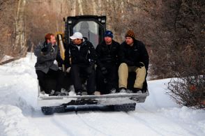 Andrew Hyatt, T.K. Shom, Jerry Vogt, and Maximilian Gutierrez on the set of The Frozen