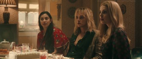 Lucy Boynton, Ben Hardy, and Priya Blackburn in Bohemian Rhapsody (2018)
