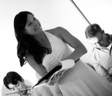 Jennifer Betit Yen (center) and Austin Ku (left) in a reading of screenwriter Isaac Ho's THE CHINESE DELIVERMAN. Hosted 