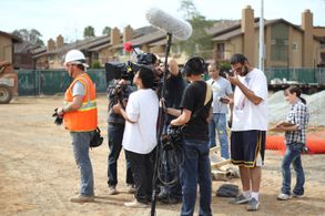 Edreace Purmul, Anthony Olivares, Meghan Pezzano, and Lawrence R. Kivett in The Playground (2017)