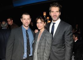 Amanda Peet, David Benioff, and D.B. Weiss at an event for Game of Thrones (2011)