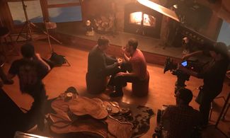 Actor Mark Lyons and director Scott Aharoni share a very intimate and intense moment on set of The Untimely Gift.