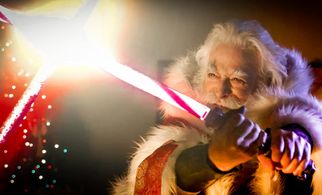 Santa (Peter Xifo) battling Kylo Ren in a Christmas parody video on Nerdist.com (Dec. 2015)