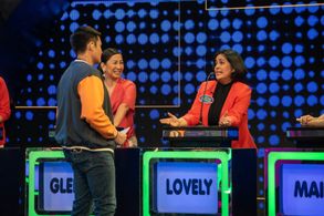 Dingdong Dantes, Lovely Rivero, and Glenda Garcia in Family Feud Philippines (2022)