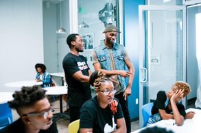 Woody McClain and James Bland filming Giants season two finale