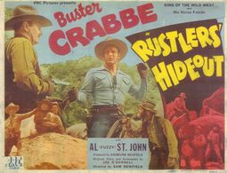 Ed Cassidy, Buster Crabbe, Patti McCarty, Bud Osborne, and Al St. John in Rustlers' Hideout (1945)