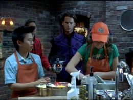 Aljin Abella, David de Lautour, Jason Smith, and Sarah Thomson in Power Rangers Jungle Fury (2008)