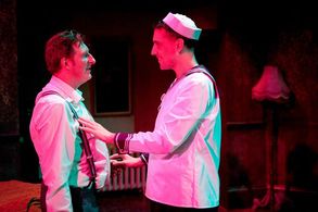 Brendan at the Chelsea. Theatre Row, New York. Adrian Dunbar (Brendan Behan) Chris Robinson (Lauren)