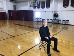 Monte Towe on the set of The Game That Changed College Basketball