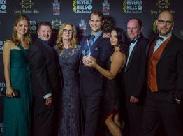 Best Actor Winner - Bradford James Jackson celebrates with cast & crew of 'Proper Binge' at the 2018 Beverly Hills FIlm 