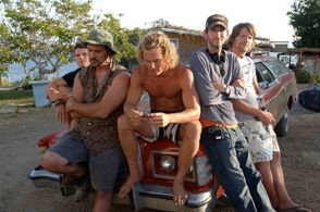 Matthew McConaughey, S.R. Bindler, Zachary Knighton, Nathan Phillips, and Todd Stashwick in Surfer, Dude (2008)
