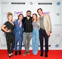 Some of the cast from 'Support the Girls' with Director, Andrew Bujalski.