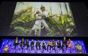 Anthony Daniels, Billy Dee Williams, Kathleen Kennedy, J.J. Abrams, Stephen Colbert, Hassan Taj, Oscar Isaac, Brian Herr