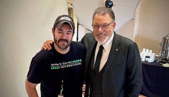 Andrew Gernhard (Producer) with actor Jonathan Frakes on-set for “A Biltmore Christmas” (Hallmark).