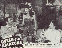 Robert Lowery, Patricia Morison, and Amira Moustafa in Queen of the Amazons (1947)