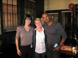 Paget Brewster, Nan McNamara, Shemar Moore on the set of CBS drama 