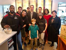 Brian Feeney with the cast and crew of his short film THE KNOCK AT THE DOOR (2018)