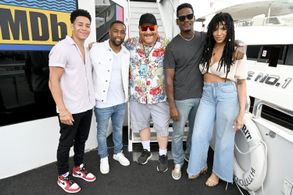 Michael Tabb, Jason R. Moore, Dominic Goodman, Phillip Mullings Jr., and Aubin Wise at an event for First Kill (2022)