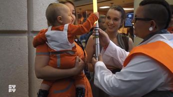 Caitlin Marlow Shindler, Lara Shindler, Aidan LoGuidice, and Tanya Wheelock in Looking for Leia: It's a Whole Galaxy (20