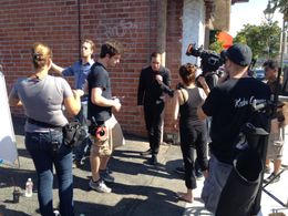 Dillon Tucker and Virginia Cassavetes on the set of 