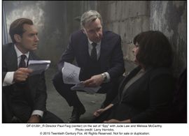 Jude Law, Paul Feig, and Melissa McCarthy in Spy (2015)