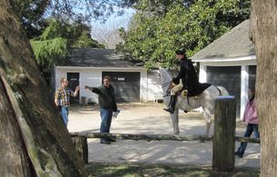 Robert Child directing John Koopman on the set of America's First D-Day: Washington's Crossing