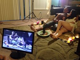 Director on set with cast of Blueprint