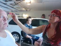 Teri Groves prepping my face for the big Santa beard on the Scentsicles 2016 Santa commercials while my 