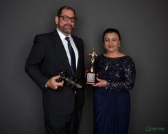 Lawrence R. Greenberg and Ritu Chopra with the Best Shorts Award for 