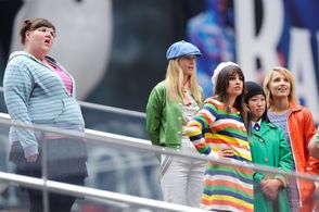 Lea Michele, Ashley Fink, Dianna Agron, Jenna Ushkowitz, and Heather Elizabeth Morris at an event for Glee (2009)