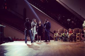 Pete Chatmon on the set of Greenleaf 306 with Lynn Whitfield, Keith David, and Veronica A. Hodge-Hampton