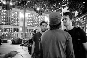 Rehearsing before takes on set of the feature film The Alley Cat.