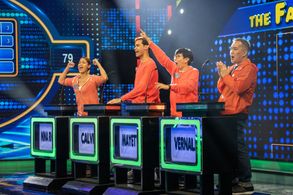 Nina Ricci Alagao, Calvin Flores, Vernald Magpusao, and Mayette Aguas in Family Feud Philippines (2022)