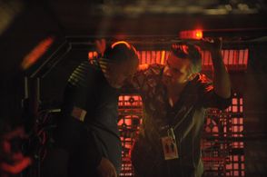 Justin Dix and Nicholas Bell on the set of Crawlspace