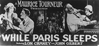 Lon Chaney, John Gilbert, and Mildred Manning in While Paris Sleeps (1923)