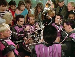 Marc Jackson, Patrick Byrnes, Gregory Bond, Craig Quiter, and Tom Nolan in Voyage of the Rock Aliens (1984)