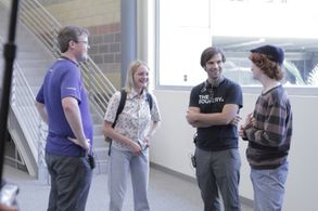 T.S. Nolan, Chelsea Lopez, Justin Barber and Luke Spencer Roberts on the set of Phoenix Forgotten