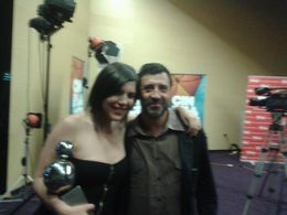 Novi sad, Serbia. Director Davide Manuli in the jury, with serbian director Maja Milos who had just won Best Film for KL