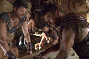Manu Bennett, Dustin Clare, Daniel Feuerriegel, and Liam McIntyre in Spartacus (2010)