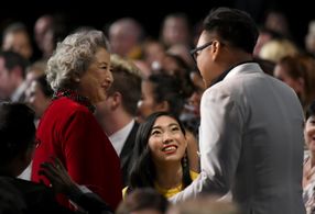 Shuzhen Zhao, Nico Santos, and Awkwafina at an event for The 25th Annual Critics' Choice Awards (2020)