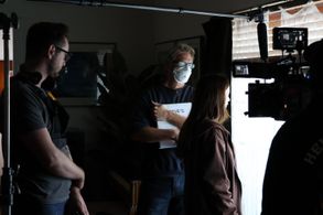 Room 107. Director Steve Anderson with Olivia Potter playing 